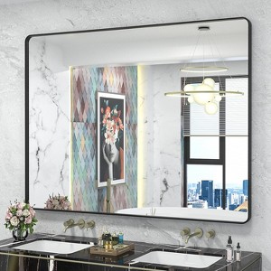 KIOTEE Rectangular Aluminum Alloy Framed and Tempered Glass Wall Bathroom Vanity Mirror in Matte Black - 1 of 4