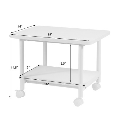 White 2-Tier Rolling Under Desk Printer Cart with Storage Shelves