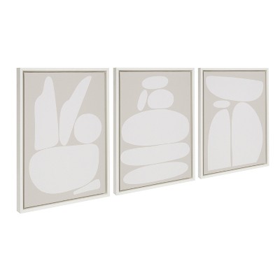 Kate and Laurel Sylvie Zen Rock Garden Neutral Framed Canvas Set by The Creative Bunch Studio, 3 Piece 18x24, White