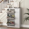 MAYEERTY Shoe Cabinet, Freestanding Tipping Bucket Rack with 3 Flip Drawers, Entryway Slim Hidden Storage with Adjustable Shelf, White - 2 of 4