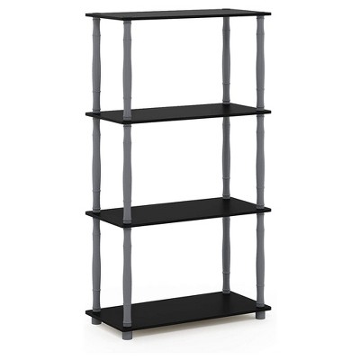 Furinno Turn-N-Tube 4 Tier Multipurpose Open Wood Display Shelf and Bookcase for Living Room, Dining Room, Bedroom, and Office Spaces, Black/Gray