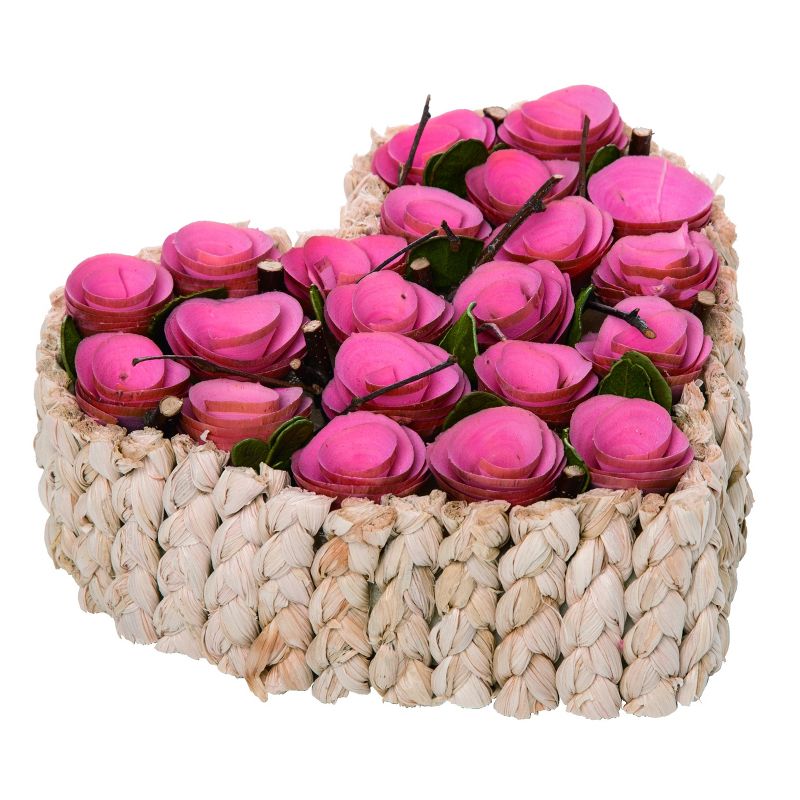Transpac Wood 6.5 in. Multicolor Valentines Day Woven Heart with Roses Decor, 1 of 2