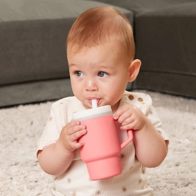 LunaLulinlk Adorable Miniature Tumbler with Leak-Resistant Straw and Toddler-Friendly Handle, Encourages Hydration, Easy to Clean, 9 fl. oz, Melon