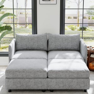 TiramisuBest 71" Plush Corduroy Loveseat Sofa with Square Storage Armrest & USB Port– Beige - 1 of 4
