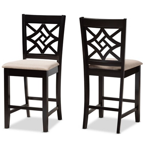 2pc Nicolette Wood Counter Height Barstool Set Sand brown Baxton