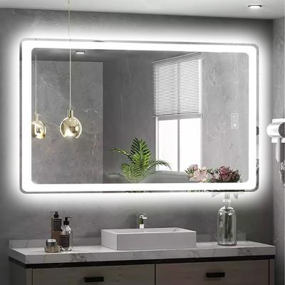 Bathroom Vanity Mirror,Rounded Square Mirror Frameless Bathroom Wall Mirror Anti-Fog Waterproof-The Pop Home