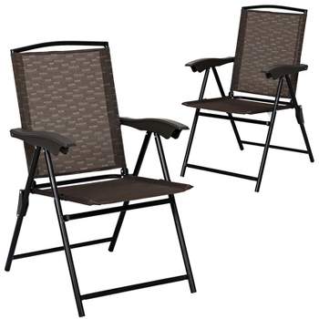Tangkula Set of 2 Folding Sling Chairs Steel Armrest Patio Garden Pool Adjustable Back