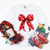Simply Sage Market Women's Coquette Christmas Snowflake Bow Long Sleeve Garment Dyed Tee - 3 of 4