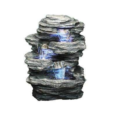 13.25" Natural Water Rock Fountain with 4 Levels Stone Gray - Hi-Line Gift