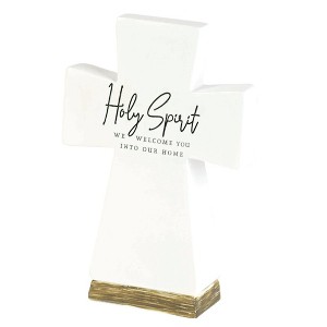 Dicksons We Welcome You Into Our Home Woodgrain Base Engraved Decorative White 6 x 3 Resin Tabletop Cross - 1 of 2