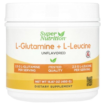Super Nutrition L-Glutamine + L-Leucine, Unflavored, 15.87 oz (450 g)