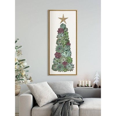 18" x 40" Sylvie Holiday Succulent Tall Tree Framed Canvas by the Creative Bunch Studio Gold - Kate & Laurel All Things Decor