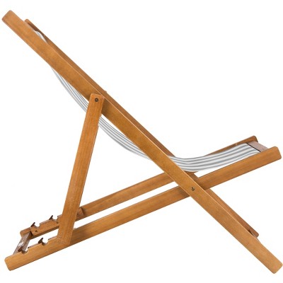 Loren Natural Teak and Grey Stripe Foldable Sling Chair Set