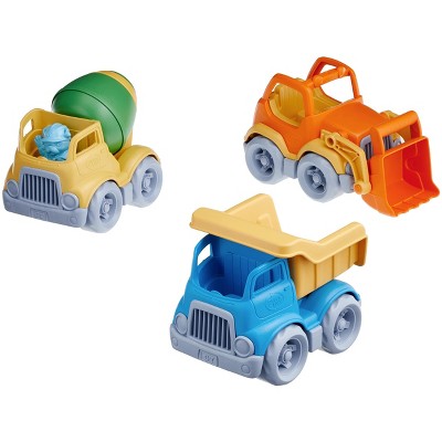 Green Toys Construction Truck 3-Pack – BPA-Free Recycled Plastic Toy Vehicles with Scooper, Mixer, Dump Truck & Dog Figure