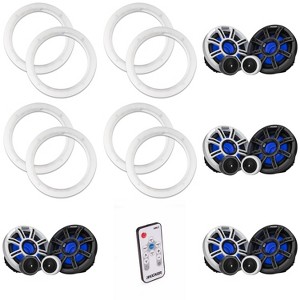 Kicker ( 4 Pair ) 51MSS65 LED 6.5" Premium Marine Component with a Pair of 50KLSR65 6.5 Led Speaker Ring & LED Remote Bundle - 1 of 4