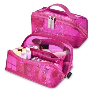 Byootique Portable Makeup Bag Zippered Water-resistant Organizer PVC Open Flat Travel Toiletry Organizer Travel Daily Use, Pink/ - 1 of 4