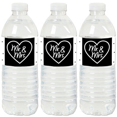 Big Dot of Happiness Mr. and Mrs. - Black and White Wedding or Bridal Shower Water Bottle Sticker Labels - Set of 20