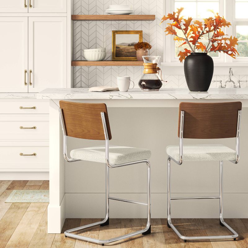 Cecilton Chrome Cantilever Counter Height Barstool Cream Boucle - Threshold&#8482;, 3 of 10