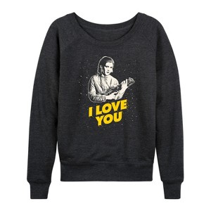 Women's - Star Wars - Valentine Princess Leia I Love You Lightweight French Terry Wide Neck Long Sleeve Shirt - 1 of 4