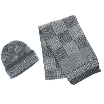 CTM Men's Ribbed Knit Cuff Cap with High Pile Fleece Lining and Matching Scarf Set, Grey