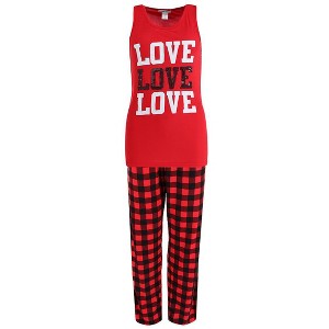 em & alfie Women's Plus Love Tank Buffalo Check Pajama Set - 1 of 3