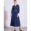 INSPIRE CHIC Women's Casual Pleated Collar V Neck Belted Maxi Dresses - 4 of 4