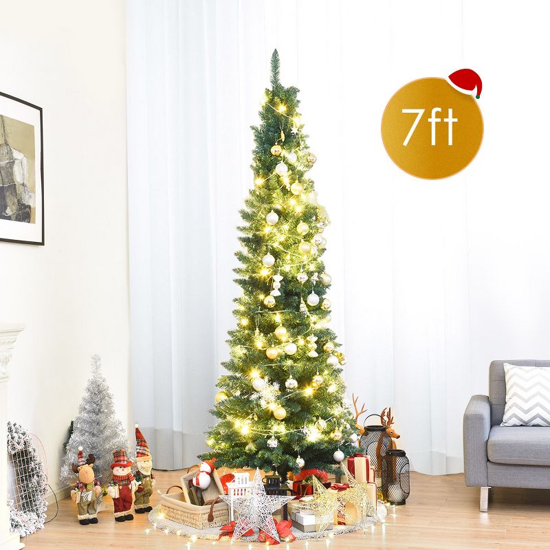 Tangkula 5/6/7/8/9FT Pencil Christmas Tree PVC Artificial Slim Tree w/ Metal Stand Home Holiday Decor Green, 3 of 8
