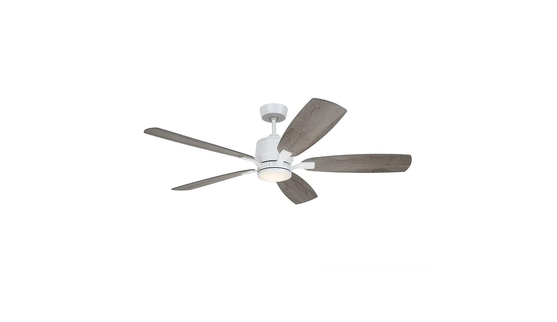 Luminance Kathy Ireland Home Ion Eco LED 54in Ceiling Fan DC Motor, Light Kit, Wall Control, Satin White with Timber Grey Blades