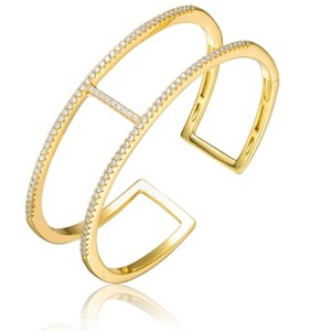 Guili Sterling Silver 14K Gold Plated Clear Cubic Zirconia 2-Row Cuff Bracelet, Radiant and Elegant Design for a Bold, Sophisticated Look - 1 of 3