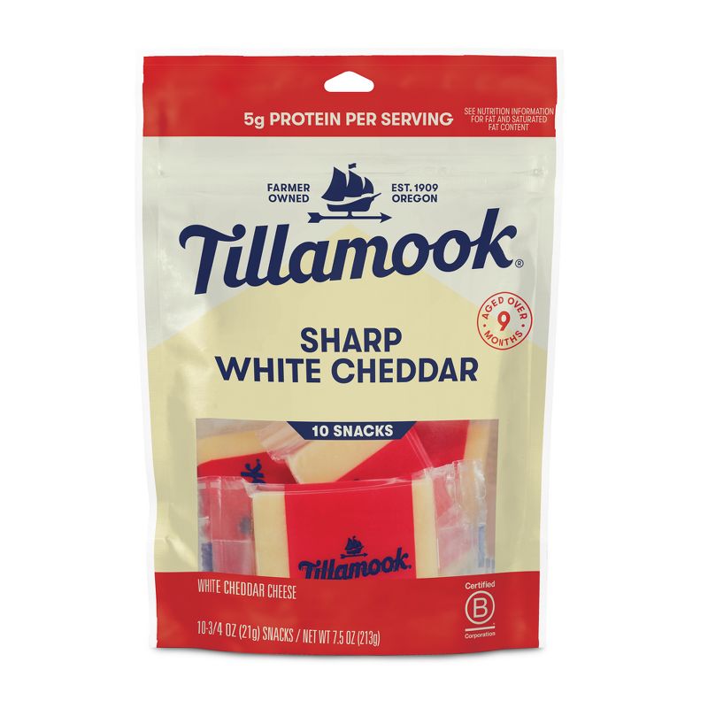 Tillamook Sharp White Cheddar Cheese Snack Portions - 7.5oz/10ct, 1 of 7