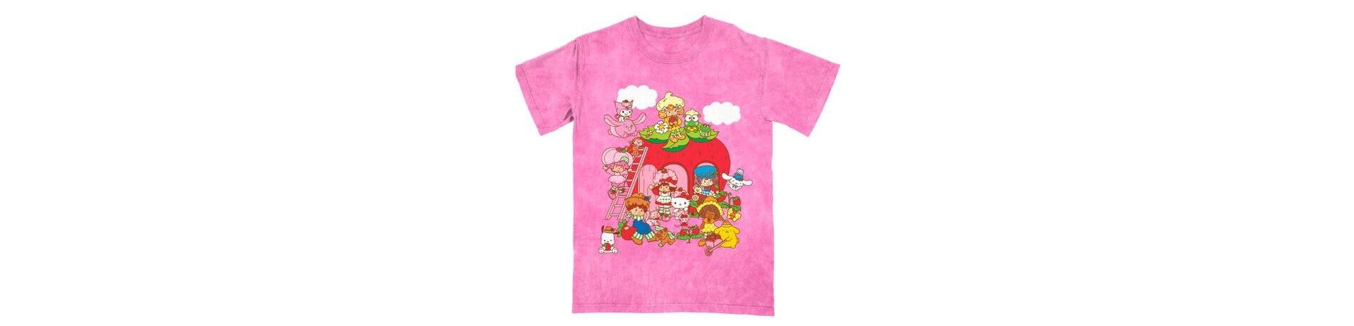 Hello Kitty X Strawberry Shortcake Strawberry House Women’s Pink Mineral Wash Crew Neck Short Sleeve T-shirt