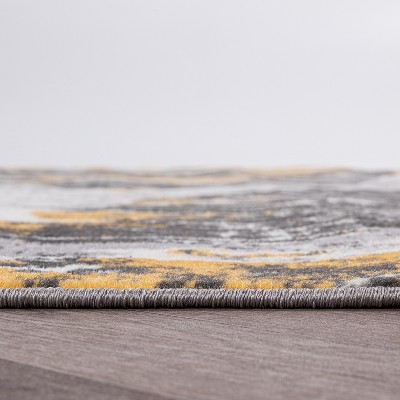 Yellow and Gray Floral Stain-Resistant Synthetic 8' x 10' Area Rug