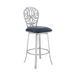 30" Faux Leather Bar Stool with Brushed Stainless Steel Base and 360-Degree Swivel for Kitchen or Bar Area - 1 of 4