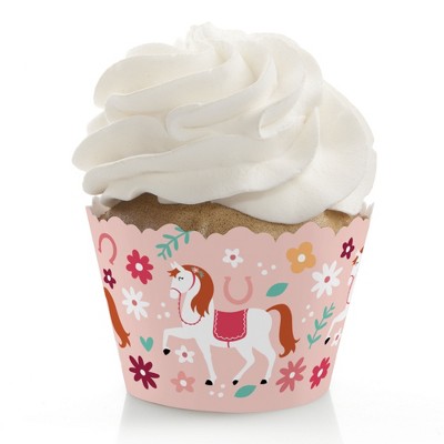 Big Dot of Happiness Run Wild Horses - Pony Birthday Party Decorations - Party Cupcake Wrappers - Set of 12