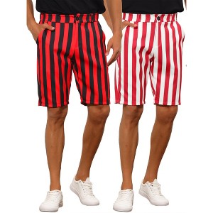 Lars Amadeus Men's Striped Regular Fit Summer Dress Chino Shorts 2 Packs - 1 of 4