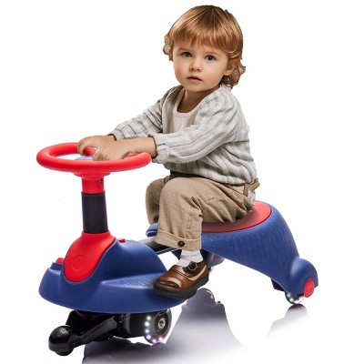 INFURNIC Baby Walkers Wiggle Car with Retractable Seat and 360 Degree Steering for Kids, Blue, 28.35"*12.99"*15.94"
