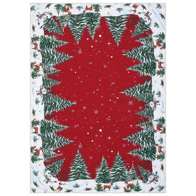 Fulvari Snowman House Pine Tree Christmas Area Rug,Xmas Home Decor Low-Profile Washable Area Rugs for Entryway Bedroom Living Room