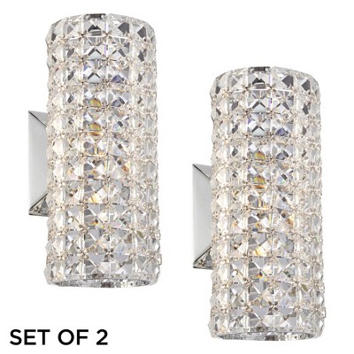 Vienna Full Spectrum Cesenna Modern Wall Light Sconces Set of 2 Chrome Hardwire 4 3/4" Fixture Crystal for Bedroom Bathroom Vanity Reading Living Room