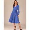 Allegra K Women's Lapel Collar Long Sleeve Casual Office Belt Pleated Midi Dress - 4 of 4