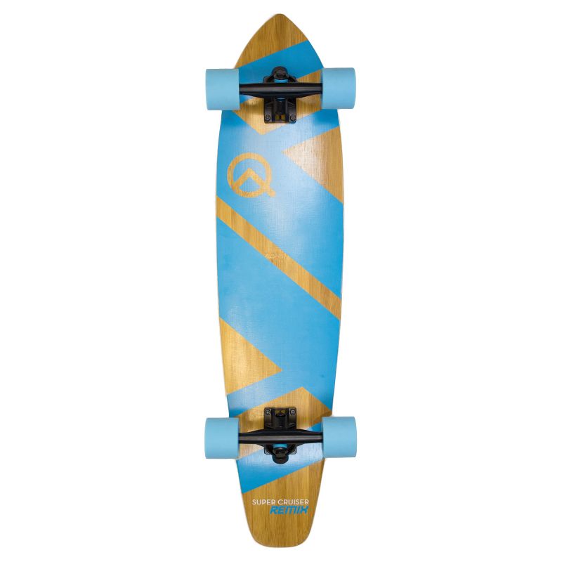 Quest Super Cruiser REMIX 36&#34; Longboard Skateboard - Aqua Blue/Wood, 1 of 7
