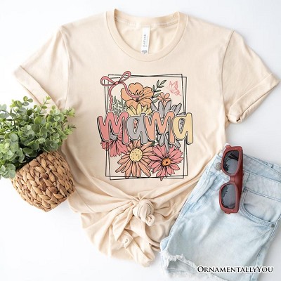 Floral Mama Coquette Bow Pastel T-Shirt, White and Natural Boho Tee With Spring Flower| OrnamentallyYou