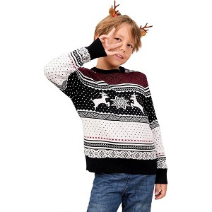 Family Christmas Sweater Crew Neck Reindeer Snowflakes Knitted Pullover for Women/Men/Kids - 1 of 4