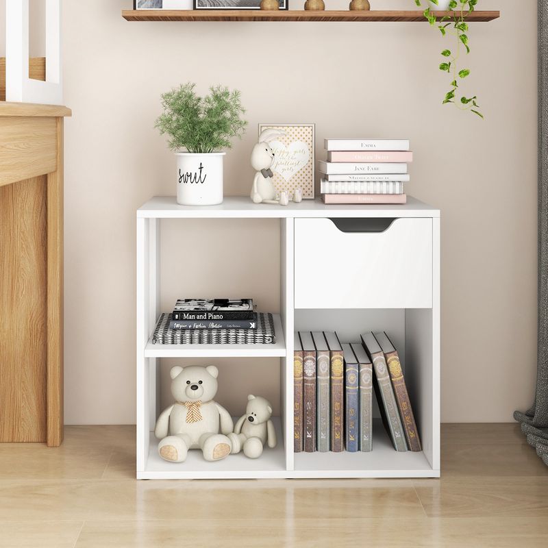 Costway 3-Cube Bookcase Organizer with 2-tier Wooden Storage Shelf & Pull-out Drawer, 3 of 11