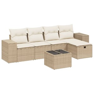 vidaXL 6 Piece Patio Sofa Set with Cushions Beige and Cream Poly Rattan - 6 Piece Without Storage - 1 of 4