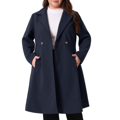 Agnes Orinda Women's Plus Size Double Breasted Notch Lapel A Line Pockets Winter Overcoats