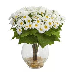 10" x 7" Artificial Daisy Arrangement in Glass Vase White - Nearly Natural