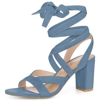 Allegra K Women's Crisscross Ankle Strap Block Heel Sandals Blue 5 : Target