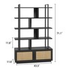 5-Tier Bookshelf with Rattan Cabinet, 71 Inch Tall Bookcase, Metal Frame Storage Shelf with 4 Open Shelves & 1 Door for Living Room Bedroom - 3 of 4