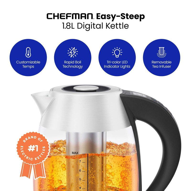 Chefman 1.8L Rapid-Boil Kettle with Temperature Control and Tea Infuser - Stainless Steel, 3 of 10