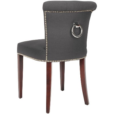 Charcoal Linen Upholstered Dining Side Chair Set with Mahogany Legs